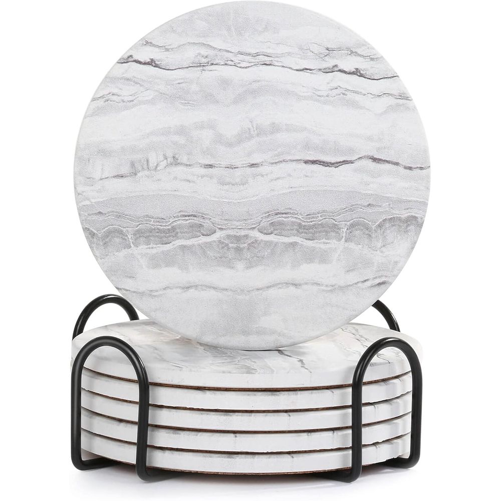Marble Coaster Set - 6-delige absorberende onderzetterset, marmerlook, ideaal voor