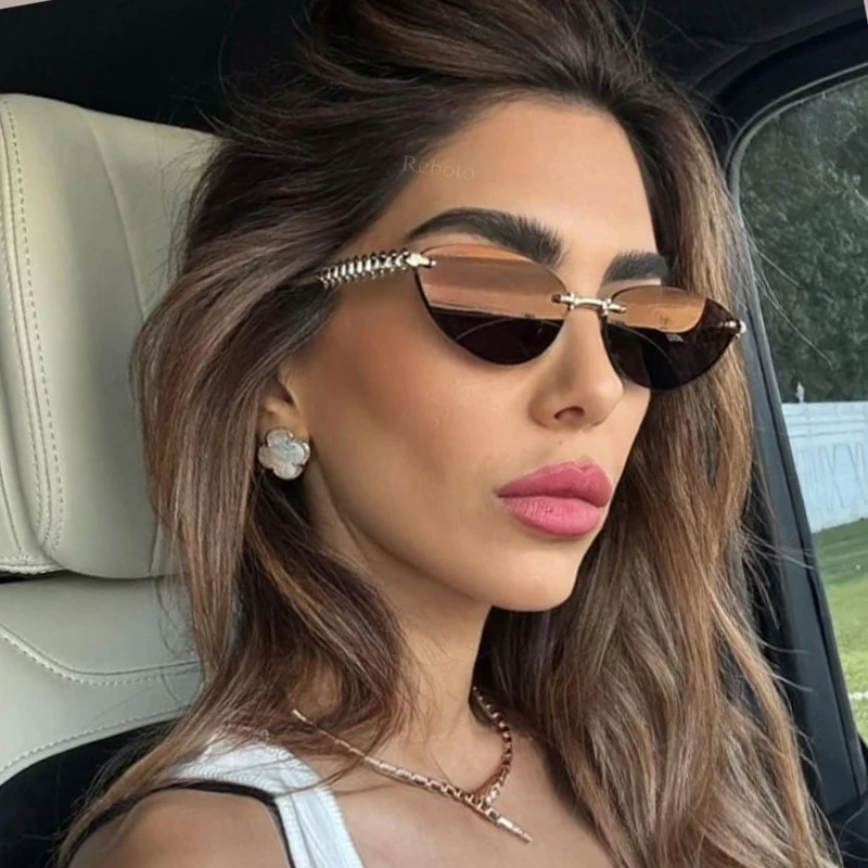 Nieuwe Cat Eye Rivet Randloze  - Designer Sunglasses recensie en prijs